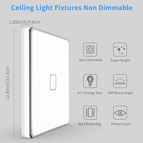 LED Ceiling Light Fixtures Flush Mount 12.8inch 24W Bright White Square LED Ceiling Lamp 5000K