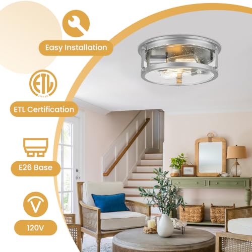 2 Light Brushed Nickel Flush Mount Ceiling Light Fixtures (Brushed Nickel)