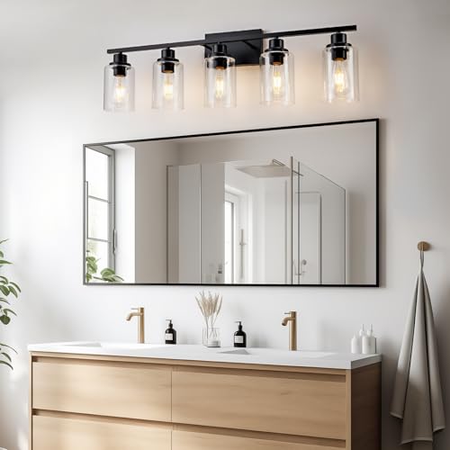 5 Light Bathroom Light Fixtures Black Vanity Light Over Mirror Modern Farmhouse Wall Lighting Sconces Wall Lamp for Bathroom