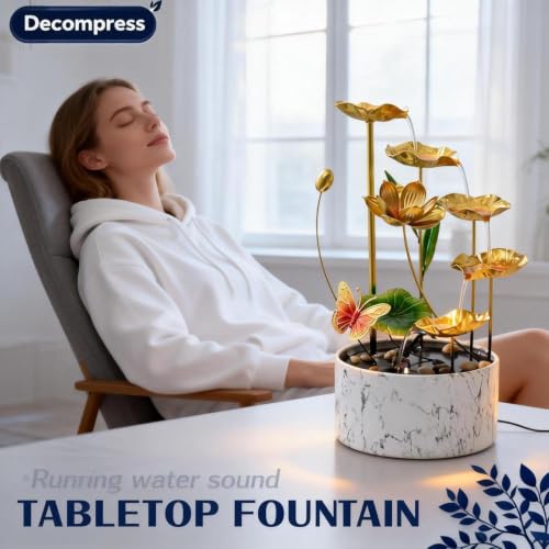 16 Inch Gold LED Metal Tabletop Water Fountain
