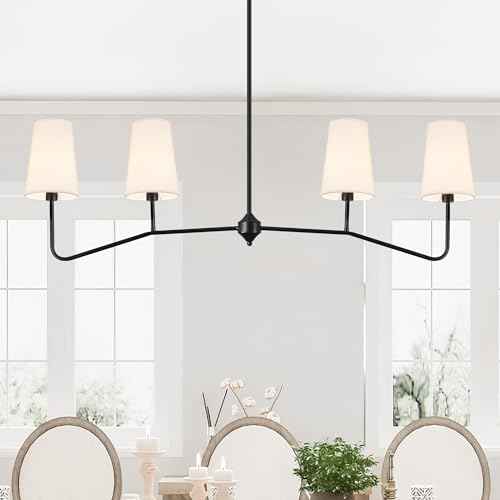 47" Modern Linear Chandelier, 4-Light Black Pendant Light with Fabric Shades, Adjustable Height Ceiling Light Fixture for Kitchen Island, Dining Room, Living Room, Bedroom, ETL Listed