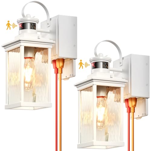 White Motion Sensor Porch Lights Outdoor with GFCI Outlet (2 Count)