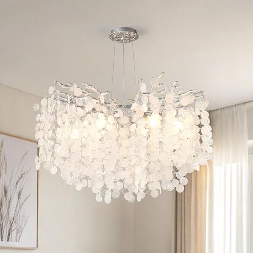 24" Silver Coastal Chandelier Modern Shell Chandelier for Dining Room