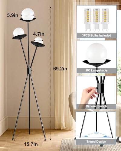 3 Globe Dimmable Tripod Floor Lamp (3 Count)