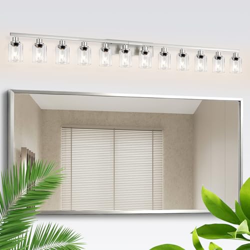 Brushed Nickel Bathroom Vanity Light Over Mirror 12 Light 78in
