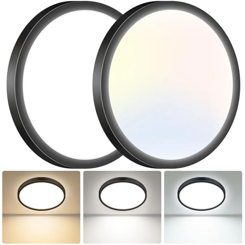 2Pack 15.8INCH Big Dimmable Flush Mount Ceiling Light Fixture Black (2 Count)
