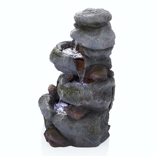 22" Tall 3 Tier Outdoor Rock Waterfall Fountain with LED Lights