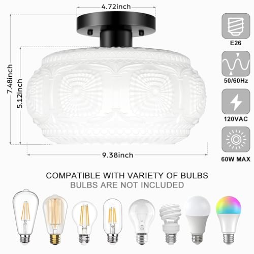 Milk Glass Semi Flush Mount Ceiling Light Fixture