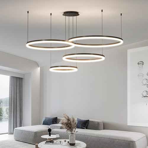 Modern Ceiling Chandelier Light, with Remote Control Dimmable 3 Color Mode & Brightness Ceiling Lamp, Anti-Flicker Dining Light Fixture for Kitchen, Dining Room(Black)