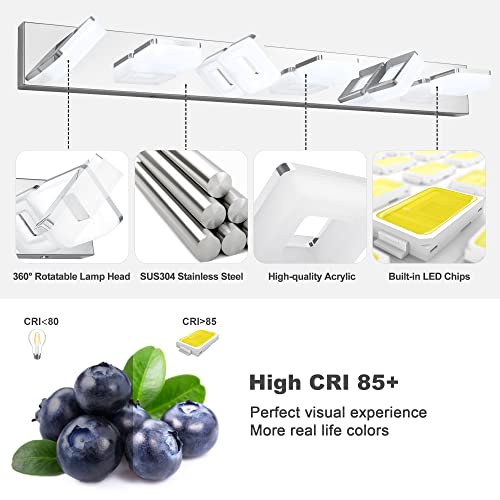 3 Colors Dimmable Bathroom Light Fixtures Over Mirror