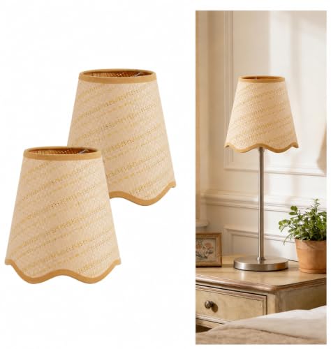 2 Pcs Scalloped Clip On Rattan Lamp Shade (2 Count)
