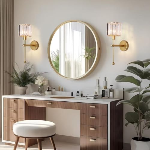 Modern Glass Crystal Wall Sconces Battery Operated Set of 2
