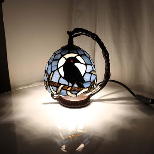 L12011 Raven Tiffany Style Stained Glass Mini Table Lamp