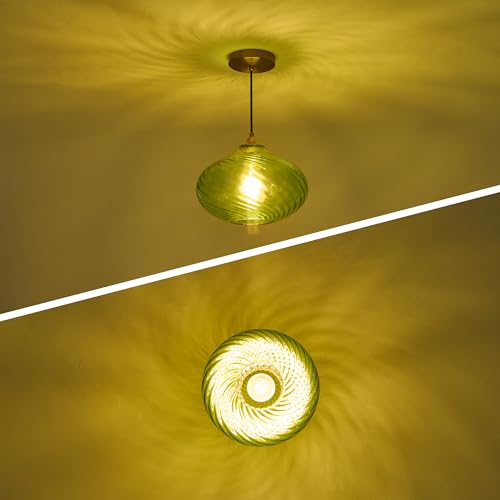11in Gold Pendant Lights Kitchen Island with Green Glass Shade 1Pack