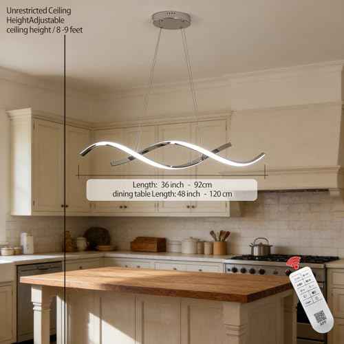 Dining Room Light Fixtures Over Table,Dimmable36 Chrome LED Light | Modern Wave LED Chandelier for Kitchen Island, Dimmable Pendant Light with Adjustable Hanging Wire and Premium Chrome Finish