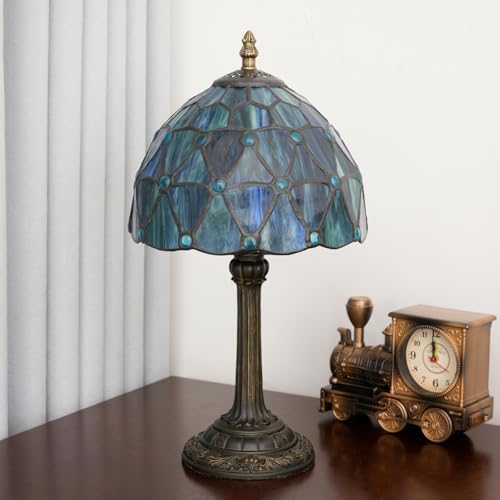 Tiffany Style Stained Glass Table Lamp Blue Small Table Lamp Bedroom Bedside Lamp Living Room Dining Room Office Decoration Desk Lamp Home Decoration Creative Gift Scene Props
