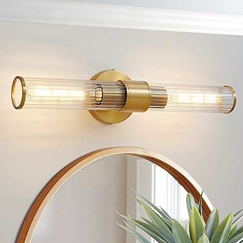 Hardwired Gold Bathroom Vanity Light Threaded Glass Wall Sconce