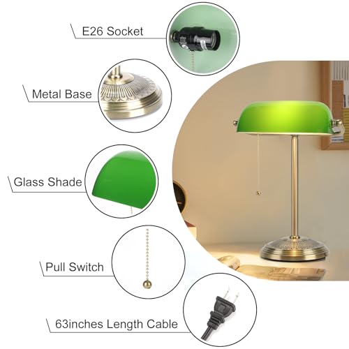 Bankers Lamp Brass Finish with Pull Switch