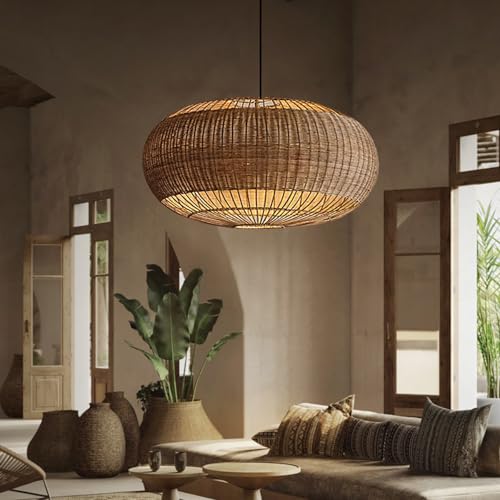 Rattan Handwoven Pendant Lights Adjustable Bamboo Wicker Hanging Lamp