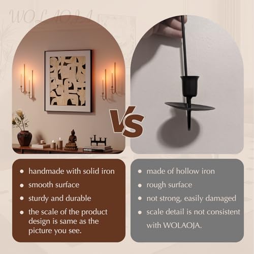 Metal Wall Candle Sconce Holder Set of 4 Wall Mount Candle Holder Pillar Holder Brass Modern Wall Candle Sconces Hanging for Living Room Farmhouse Fireplace Wedding (4 Count)