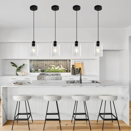 2 Pack Glass Pendant Lights Kitchen Island Black Hanging Light Fixtures