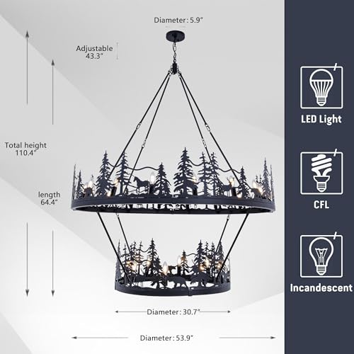 2 Tier Black Wagon Wheel Chandelier