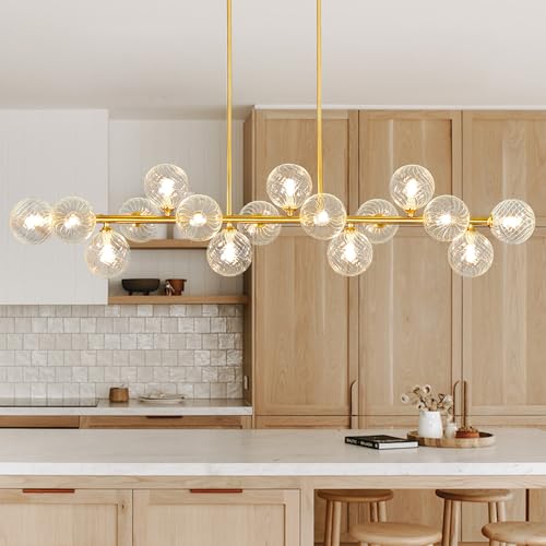 55" Linear Chandelier Swirled Glass Gold Sputnik Chandelier