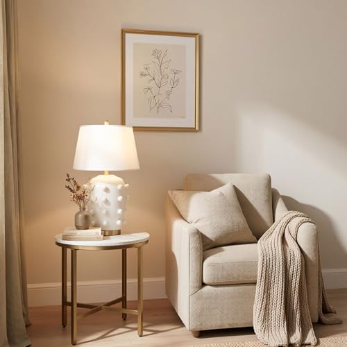 26'' Modern White Ceramic Linden Table Lamp & Fabric Tapered Drum Shade with Brass Base for Living Room