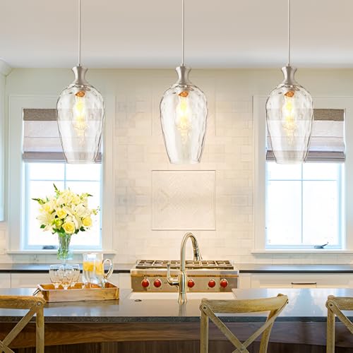 Glass Pendant Lights Kitchen Island Brushed Nickel Hanging Light (2 Count)