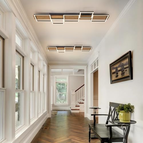 47.2" LED Modern Ceiling Lights Wooden Square Rectangular Lamp Fixture Wood