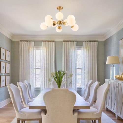 10 Light Sputnik Ceiling Light Milk Glass Globe Chandelier for Living Room