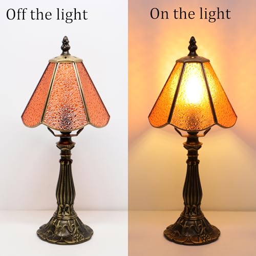 Tiffany Style Table Lamp Orange Diamond Stained Glass Lamp 14 Inch