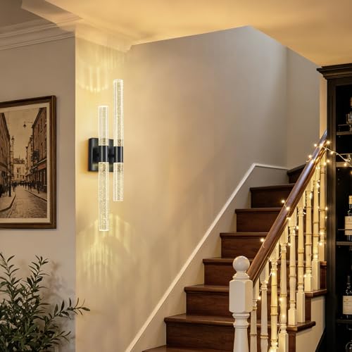 Modern LED Vanity Light Bubble Crystal Sconces Wall Lighting Black Wall Sconces 21.25in 4000K Vertical and Horizontal Wall Mounted Sconces for Bedroom Living Room Hallway（1