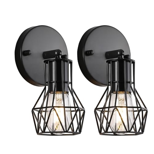 2 Pack Farmhouse Wall Sconces Hardwired Black for Bathroom Hallway