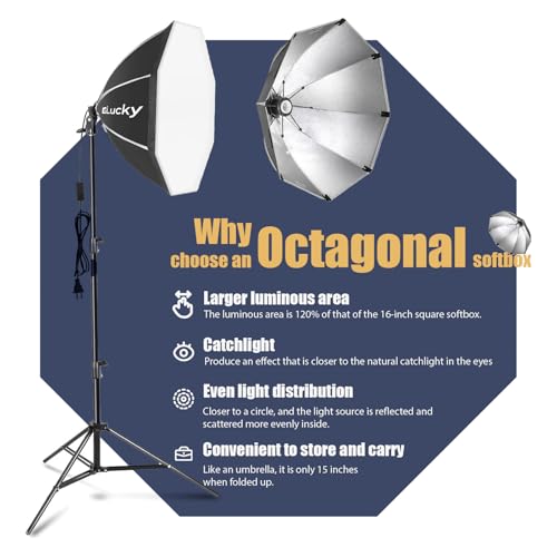 20" Octagonal Softbox Lighting Kit with 85W Dimmable LED Bulb