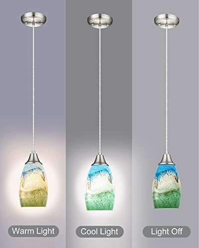 3pack Mini Pendant Lights Kitchen Island Hand Blown Art Glass Hanging Ceiling Pendant Light Over Kitchen Sink Glass Pendant Light Shade for Coffee Bar (3 Count)