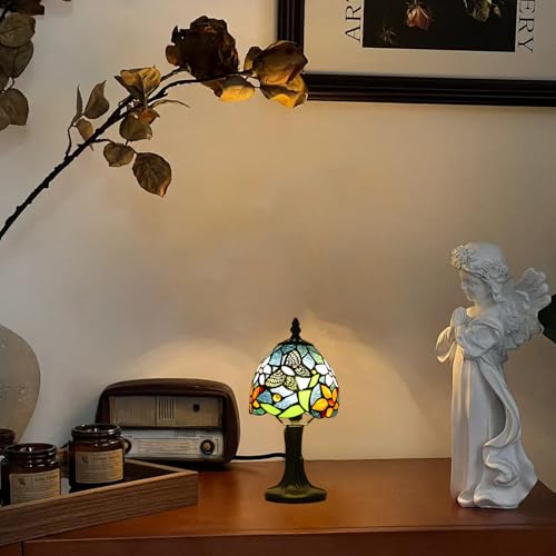 Tiffany Lamp Butterfly Stained Glass Bedside Nightstand Table Lamp