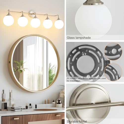 Brushed Nickel Bathroom Light Fixtures Over Mirror Vanity 5