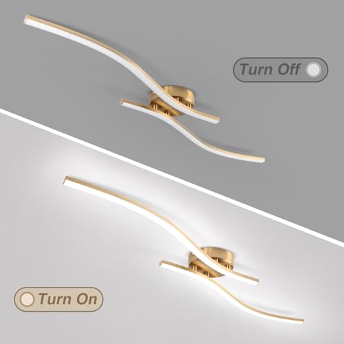 28W Gold Linear Ceiling Light Gold Modern LED Ceiling Light Fixture 6000K Aluminum 39.37Inch Long Ceiling Lamp for Hallway