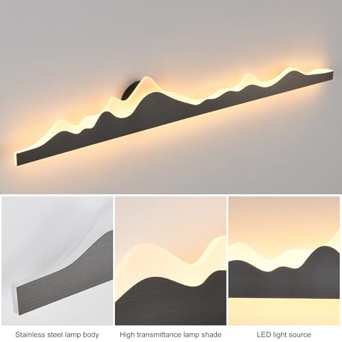 Wall Sconce with Remote Control 47.2inch Dimmable LED Wall Lights Black Led Wall Sconce Indoor Mountain Shape Wall Lamps for Living Room Bedroom Hallway