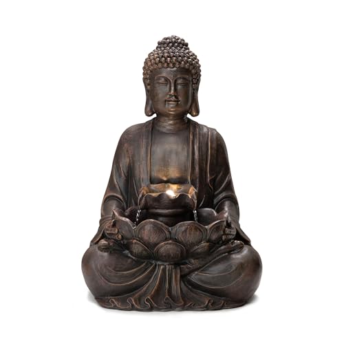 Zen Style Meditating Buddha Statue Fountain Polyresin Outdoor Decoration with Pump and LED Light