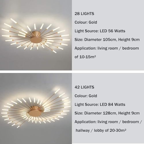 50.4" Ceiling Light Modern Flower Shape Ceiling Lamp for Living Room Dining Room Semi Flush Mount Metal Acrylic Sputnik Firework Petal LED Lighting Fixture