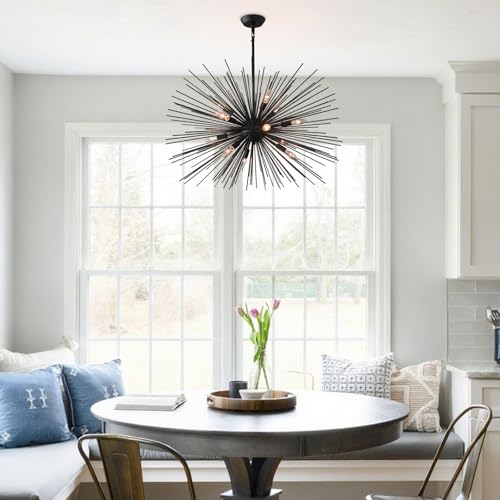 33.8in 12 Light Black Sputnik Chandelier Modern Geometric Starburst