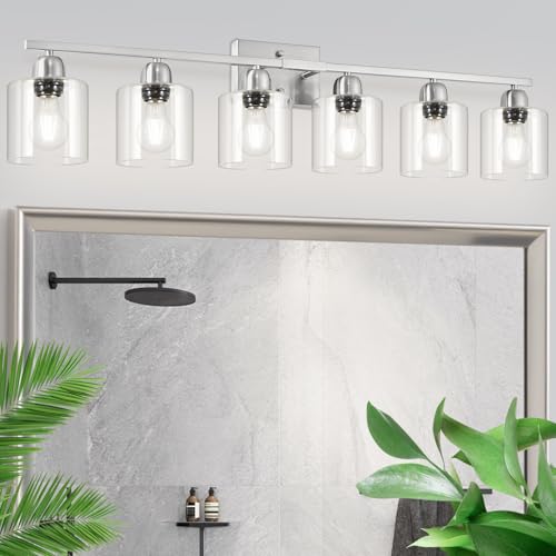Modern Brushed Nickel 6 Light Bathroom Light Fixtures
