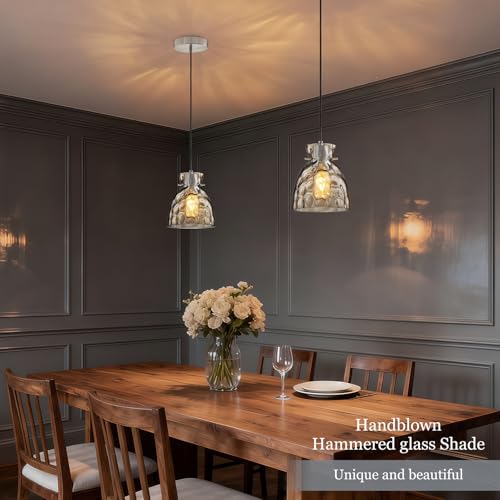 5.9" Hammered Glass Mini Pendant Lights for Kitchen Island Brushed Nickel (2 Count)