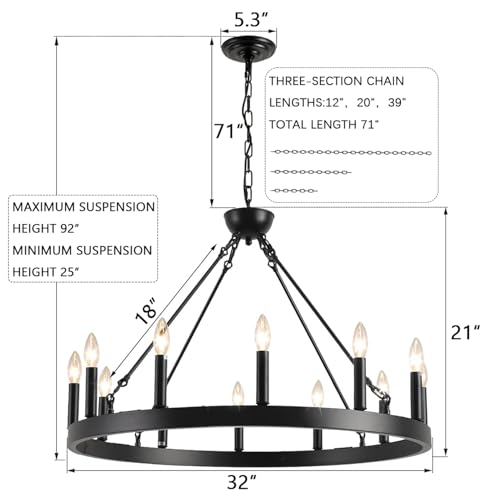 Black Wagon Wheel Chandelier 32 inch