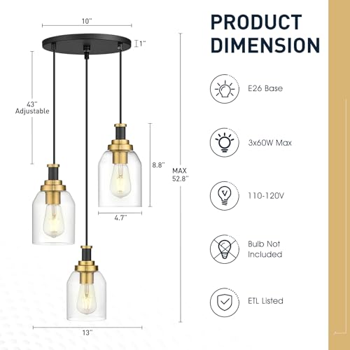 3 Light Pendant Light Fixture (2 Count)