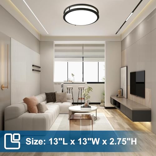 13inch LED Flush Mount Ceiling Light Fixture Dimmable Matte Black (2 Count)