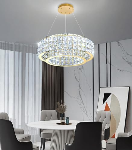 LED Chandeliers for Dining Room LED Dimmable Pendant Lights for Kitchen Island Crystal Adjustable Chandelier for Bedroom Hallway Entrance 16" Gold Light