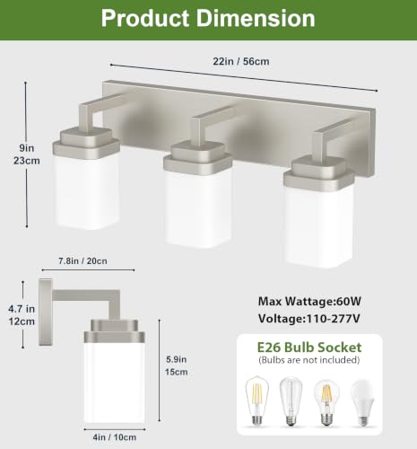 Brushed Nickel Bathroom Light Fixtures (Nickel / 3-Light)